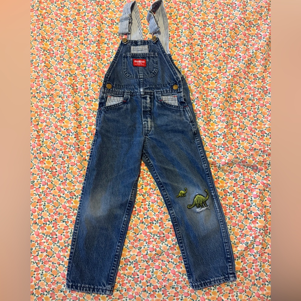 Vintage Kids Dinosaur Oshkosh Blue Denim Overalls